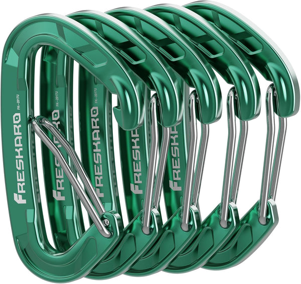 FresKaro 5pcs Nano Carabiner Clips, 8kN 1798lbs, Small Sturdy Reliable Spring Wiregate, Mini Size 2.37inch, Available