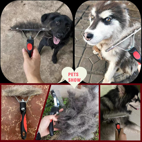 Undercoat Rake for Dogs, Long Tooth Grooming Rakes Brush with Anti-Slip Handle for Shedding Long Hair Pets
