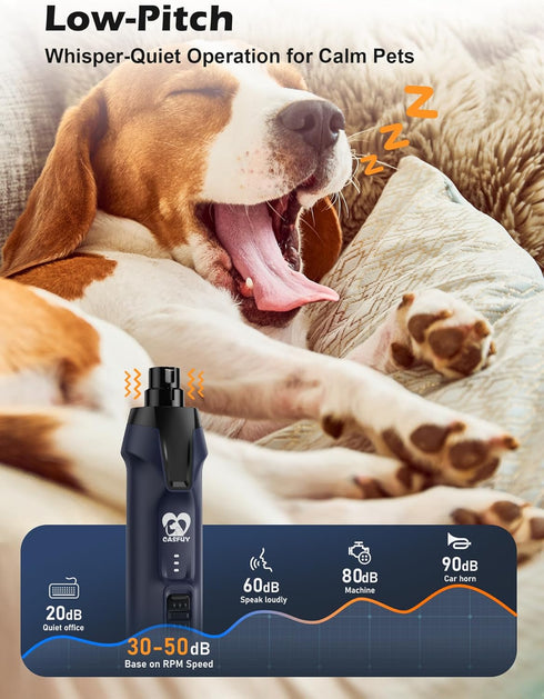 6-Speed 50%+ Trimmers 2 2000mAh 4.8V Casfuy Dog Nail Grinder Boost Power Dog Nail Quiet with Dust Cap & LED Lights
