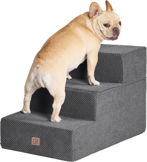 EHEYCIGA Dog Stairs for Small Dogs, 3-Step Extra Wide Indoor Ramp for Couch and Chair, Non-Slip