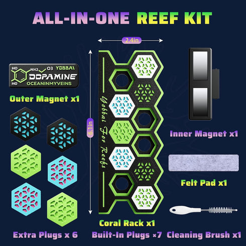 11 13 ~2cm), YOBBAI Magnetic Coral Frag Rack for Reef Tank, Saltwater Aquarium Frag Holder with Slots & Frag Plugs