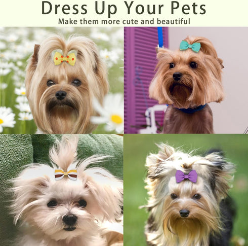 Yxiang 100PCS Dog Bows, Cute Yorkie Puppy Bows with Rubber Band, Pet Grooming Bows for Small Dogs - 50 Pairs