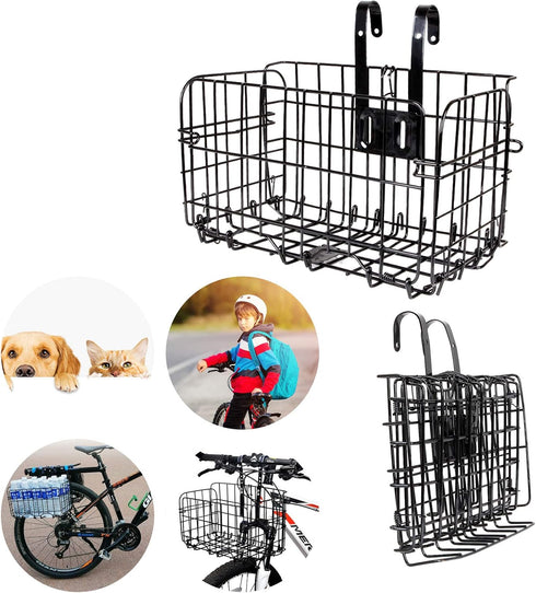 Folding Rear Bike Basket, Rust Proof Wire Mesh, Detachable Front Bike Basket, Mountain Bike Frame Cargo Rack