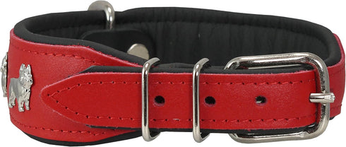 Real Leather Soft Padded Dog Collar - Bulldog (13"-15.25" Neck; 1.75" Wide, Red/Black)