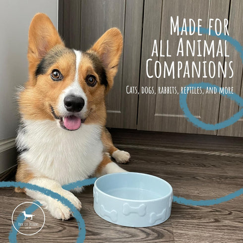 Park Life Designs Large Ceramic Dog Bowl for Food & Water | Durable, Easy-Clean & Dishwasher-Safe, Manor Blue