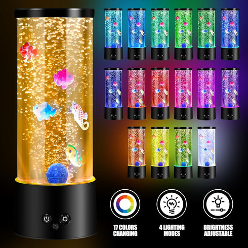 17 Bubble Fish Lamp Light Sensory, Colors Aquarium Liquid Motion Lamps with Remote Control, Artificial Ambient Fish