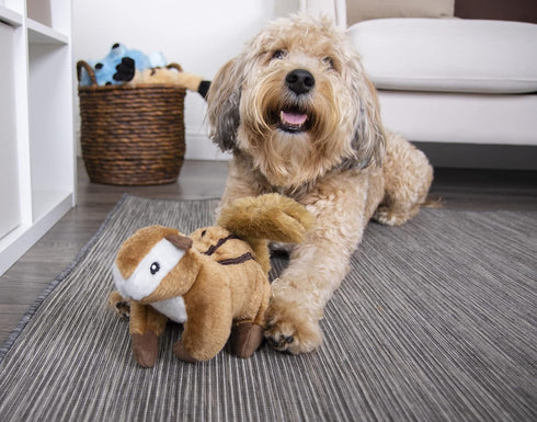 goDog Wildlife Chipmunk Squeaky Plush Dog Toy, Large, Chew Guard Technology, Brown