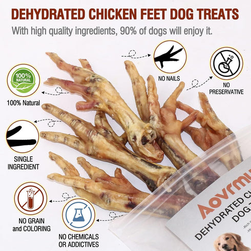 Aovrmuz Dehydrated Chicken Feet Dog Treats Organic Nail-Free High Protein No Addictives Single Ingredient Paws All