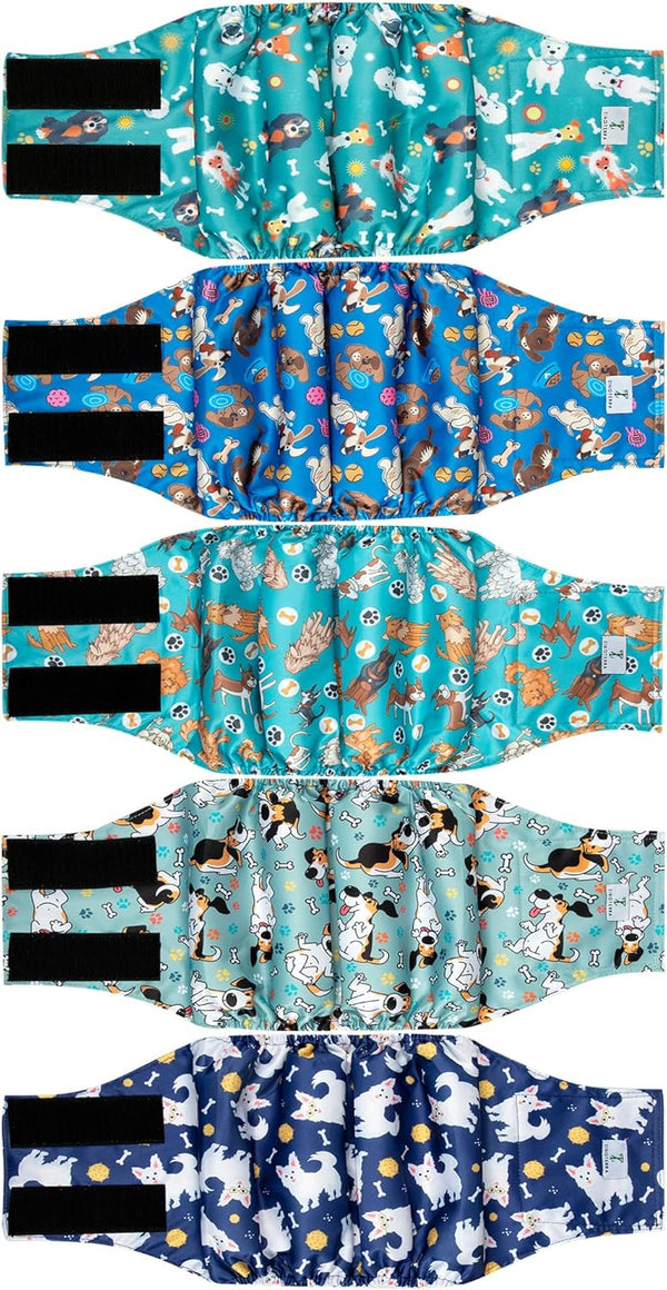 5Pack Dog Diapers Male,Leakproof Pet Soft Dog Belly Band Wraps,Reusable High Absorbency