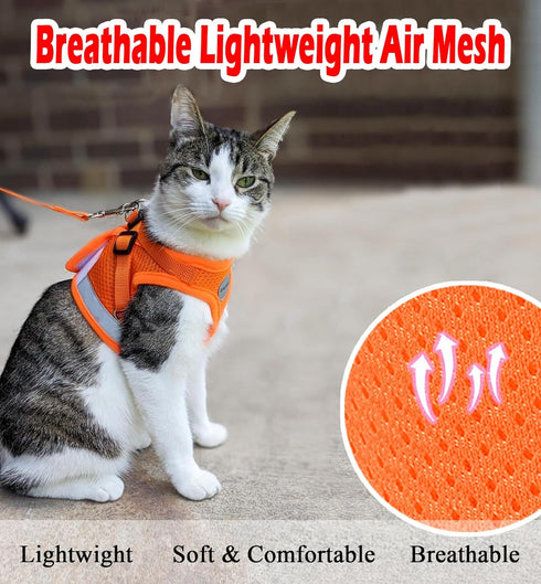 Cat Harnesses and Puppy Harness with Leashes Set, Adjustable Reflective Soft Mesh Vest for Outdoor Use, Escape Proof