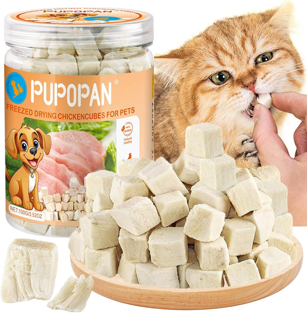 PuPoPan Freeze-Dried Chicken Cat Treats, 3.52 oz Chicken Cube Snacks for Pets, Single