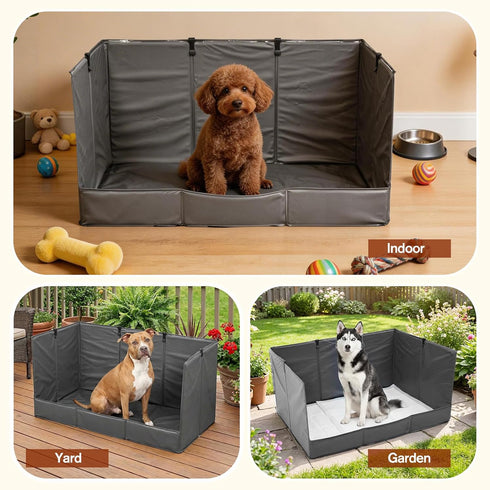 Bhyhok 4-Inch 33.5"23.6"15.9" Foldable Dog Litter Box with High Walls, Waterproof Indoor Dog Potty Tray with Baffle