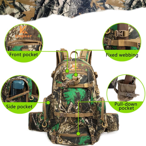 Hunting Backpack, Outdoor Gear Pack with Rain Cover, Durable Large Capacity Day Pack (KHAKI CAMO)