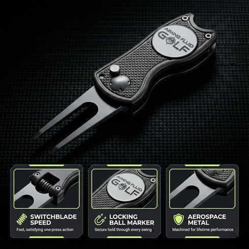 5-in-1 Golf Divot Repair Tool Golfing Ball Marker, Pitch Mark Repair, Putting Alignment, Club Tee, and Groove Cleaner