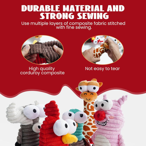 5-Pack Nocciola Squeaky Dog Toys, Durable Stuffed Critter Zoo Dog Toys with Unique Squeak Sounds to Keep Dogs Busy