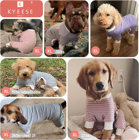 KYEESE Dog Pajamas Striped Pet Jumpsuit, Soft Doggie Jammies, Lightweight Onesie for Small Dogs (Green Striped, X-Large)