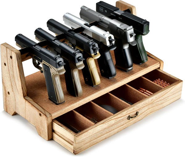Hantoptik Wood Handgun Pistol Rack with 6 U-shaped Slots Stand Display Holder
