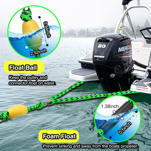 Heavy Duty Watersports Tow Harness - 6.4ft Boat Tow Rope with Stainless Steel D Rings & Quick Connector Clip