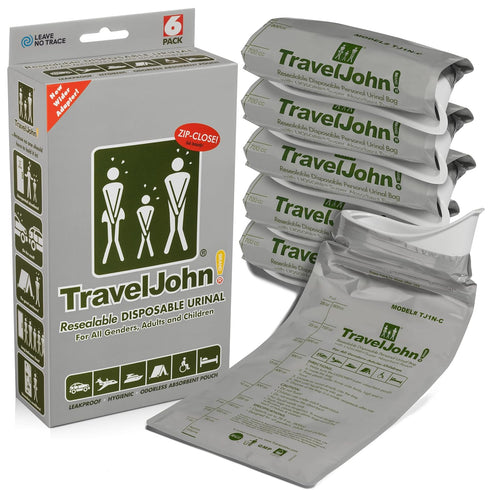 Resealable Disposable Urinal for All Genders, 6 Pack for Emergencies, Travel, Camping, 28oz/800ml Capacity