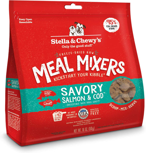 Stella & Chewy's Freeze Dried Raw Savory Salmon & Cod Meal Mixer – Grain Free Dog Food Topper, 18 oz Bag for Small &