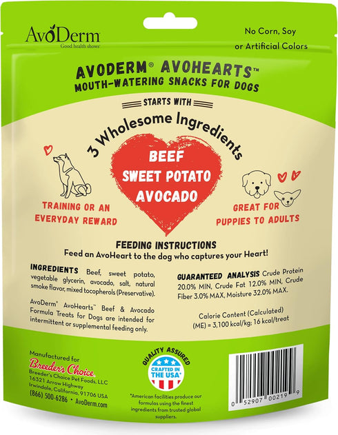 AvoDerm AvoHearts Beef and Avocado Formula Dog Treats, 5oz bag