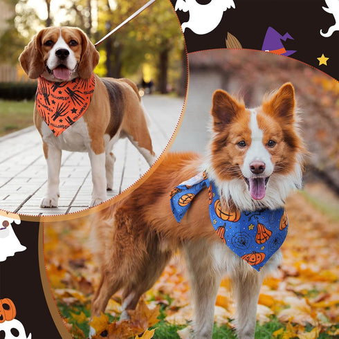 100 Paterr Pieces Dog Bandanas Bulk Halloween Pet Handkerchief Soft Dog Triangle Bibs Cute Kerchief Adjustable Washable