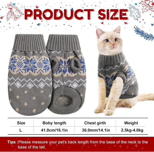 2 Pieces Christmas Cat Dog Sweater Christmas Sweater Cat Christmas Outfit Holiday Sweater for Small Dogs Winter Knitwear Xmas Pet Clothes Warm Reindeer Snowflake Sweater for Kitty Puppy Cat (L)