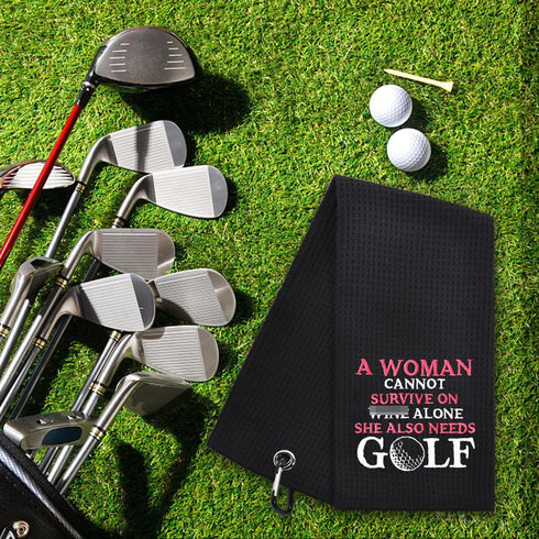 Hafhue Microfiber Golf Towel | Embroidered Women's Accessory, Funny Gift, Black, 23.6x15.8 inches
