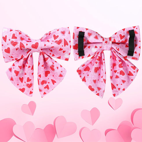 Valentine’s Day Dog Collar with Bow Tie, Pink Heart Bowtie Collar for Puppy Girl Boy Dog or Cat, S