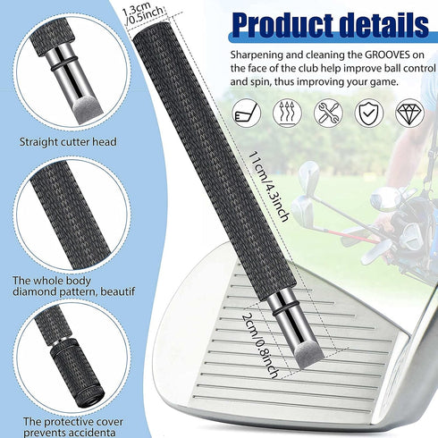 Skylety 3 Pieces Golf Club Groove Sharpener, Retractable Brush and 6-Head Re-Grooving Tool
