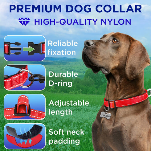 TECEUM Reflective Pet Collar – Red – XS – Extra Soft Padding – Basic Nylon Dog Collar – Quick Release Buckle – Fits Small, Medium and Large Dogs, Puppies, Cats – ESA & Service Dog Options