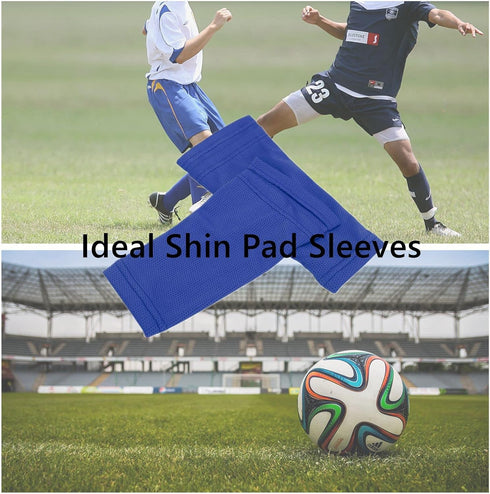 Soccer Shin Guard Socks, Breathable Blue Sports Sleeves for Hiking, Football Training, Running & Cycling