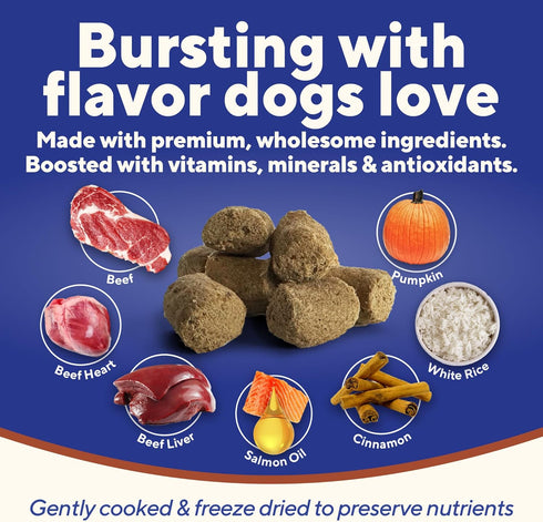 Dave's Pet Food Digesti-Bites Freeze Dried Beef and Beef Liver Dog Treats with Pumpkin Fiber & Probiotics