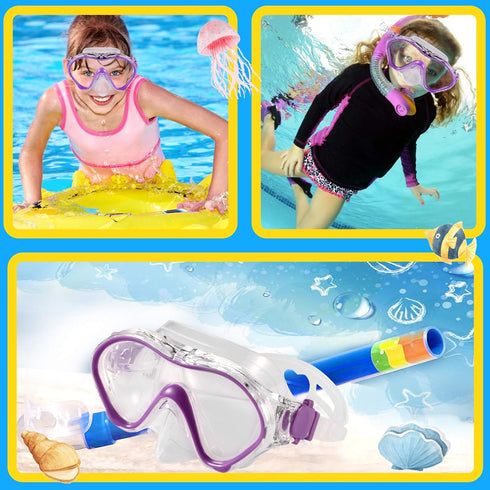 Kids Swim Mask - Snorkel Mask Diving Goggles with Nose Cover, Anti-Fog Lens, 180° View Angle for Youth