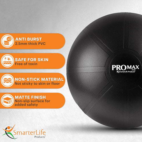 SmarterLife PRO MAX Exercise Ball Yoga, Stability & Balance Trainer for Core Workouts, Fitness, Physical Therapy