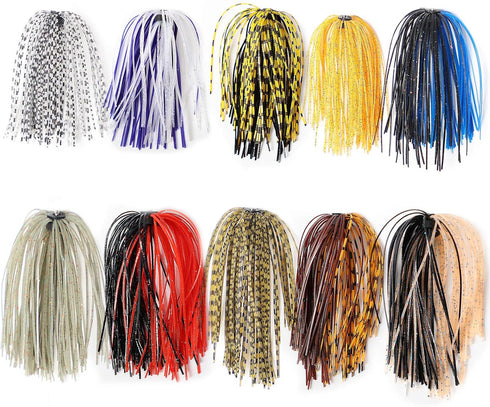 Spinnerbait Skirts, Silicone Jig Skirts, 10 Bundles Bass Fishing Jigs Skirts for DIY Squid Jig Spinner Bait