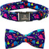 Lionheart Glory Dog Collar, Blue Bow Collar for Boy Dogs, Adjustable Dinosaur Bowtie Collar for Small Dogs Pet Gift