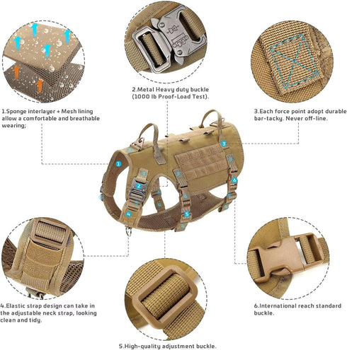 Forestpaw Tactical Dog Harness for Small Sized Dogs, No Pull Military Vest with Handle and Pockets (Brown, S)