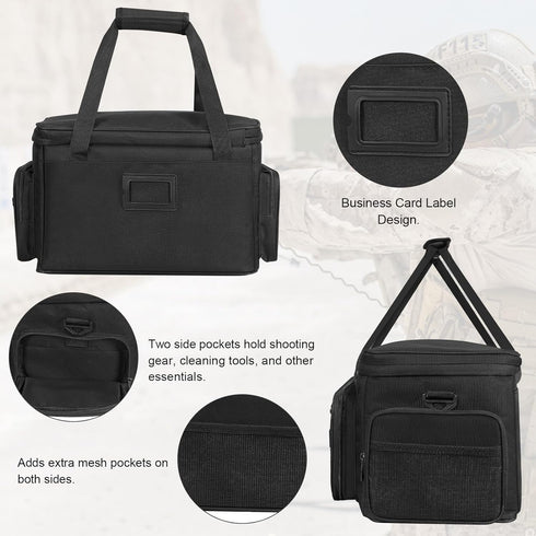 ORKELS Gun Range Bag for 4 Handguns and Ammo, Pistol Shooting Bag with Magazine Slots