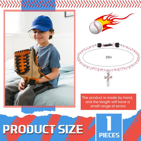 Glenmal 2 Rope Baseball Cross Necklace, Boys Baseball Titanium Necklace, Stainless Steel Pendant Gifts