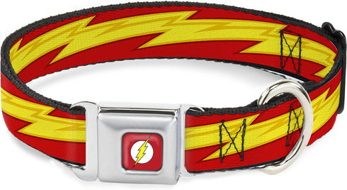 Dog Collar Seatbelt Buckle The Flash Bolt Stripe Reds Yellows, 11 to 17 Inches, 1.0 Inch Wide