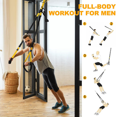 Resistance Training Kit, 2 Adjustable Bodyweight Resistance Bands with Handles, 1 Door Anchor, 5 Resistance Loop Bands