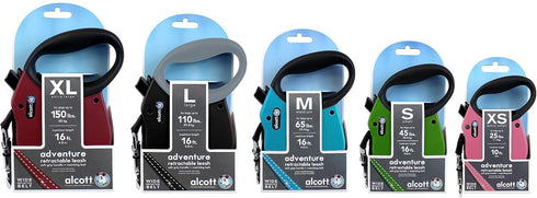 Alcott Adventure Reflective Belt Leash – 10 Feet, Extra Small for Dogs up to 25 lbs, Black with Grey Soft Grip Handle