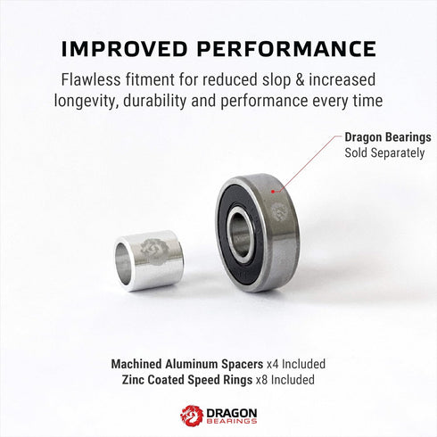 Fireball Dragon Precision Aluminum Spacers and Speed Rings Set for Skateboards and Longboards - 4X Spacers, 8X Washers