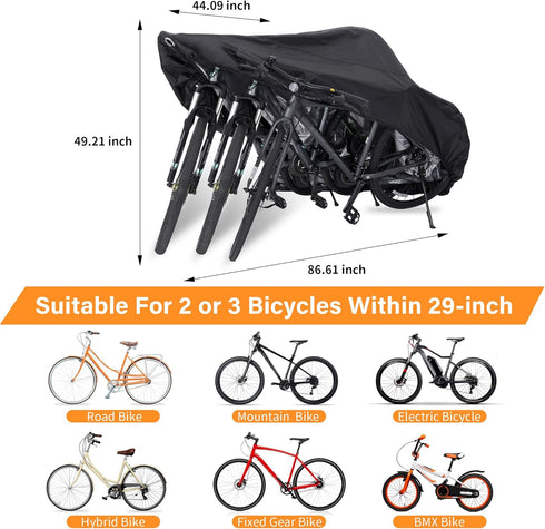 Waterproof Bike Cover for 2 or 3 Bikes, Heavy Duty Outdoor Bicycle Covers with Lock Holes & Storage Bag