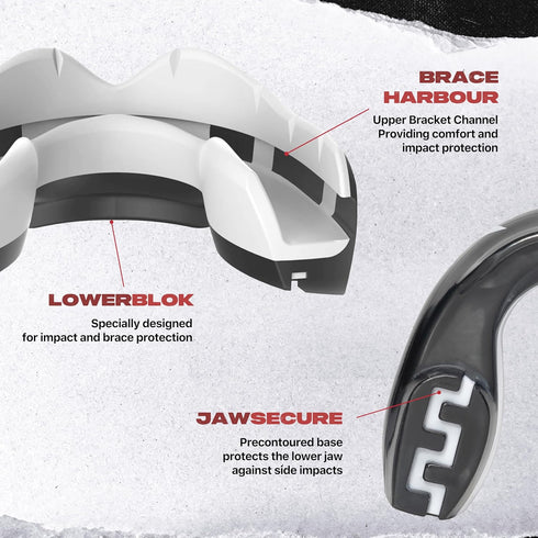 SAFEJAWZ Mouthguard for Braces, Remoldable Upper & Lower Protection with Case for Contact Sports, One Size