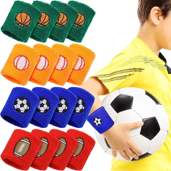 Gejoy 16 Pieces Sports Wristbands, Sweatbands for Kids Soccer, Baseball, Football, Basketball Sports