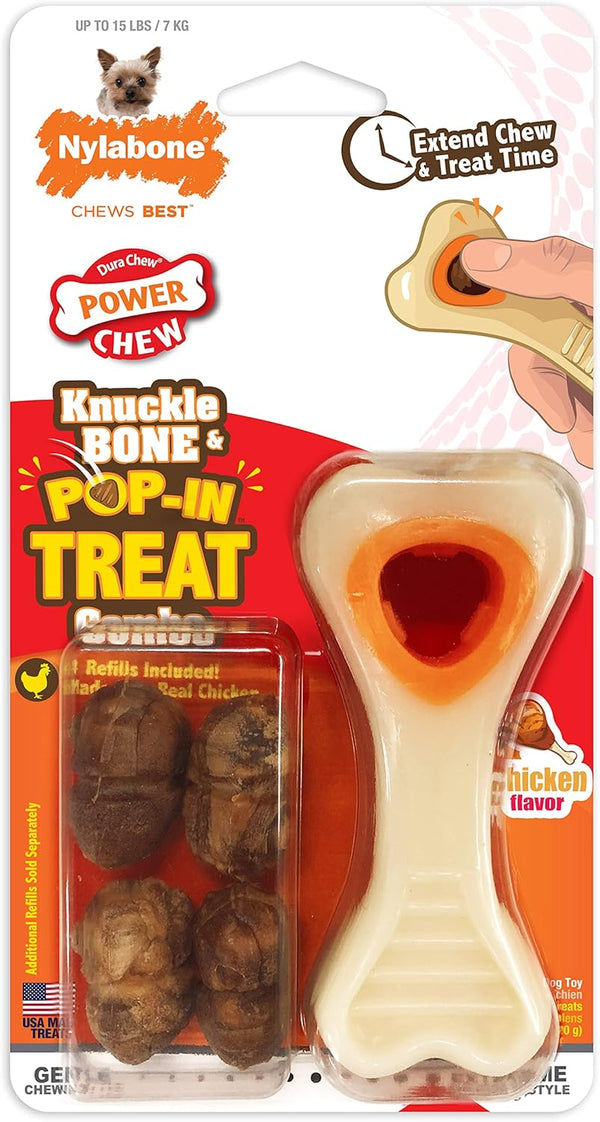 Nylabone Power Chew Knuckle Bone & Pop-In Dog Treat Toy Combo with Chicken Flavor, X-Small/Petite