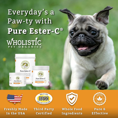 Wholistic Pet Organics Pure Ester-C Powder for Dogs, 2 Oz, Vitamin C Supplement for Allergy Relief