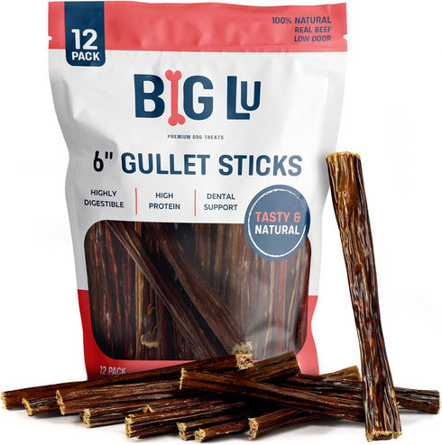 6-Inch Beef Jerky Sticks for Dogs, 12 Count, All-Natural Beef Gullet, Grass-Fed